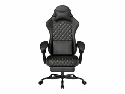 New Silla de oficina con masaje y reposapiés - Silla gaming de piel sintética - Gris Silla De Oficina