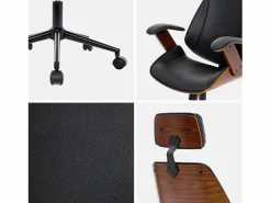 Sweeek Silla de oficina con ruedas, madera curvada y acabado en polipiel