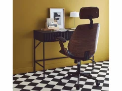 Sweeek Silla de oficina con ruedas, madera curvada y acabado en polipiel