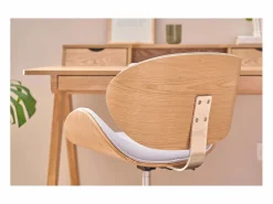 New Miliboo Silla de oficina con ruedas diseño en tela claro, madera clara y acero cromado WALNUT Gris