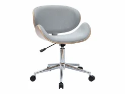 New Miliboo Silla de oficina con ruedas diseño en tela claro, madera clara y acero cromado WALNUT Gris