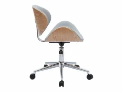 New Miliboo Silla de oficina con ruedas diseño en tela claro, madera clara y acero cromado WALNUT Gris