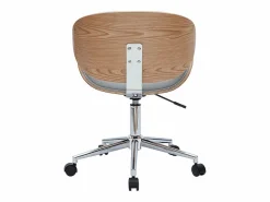 New Miliboo Silla de oficina con ruedas diseño en tela claro, madera clara y acero cromado WALNUT Gris