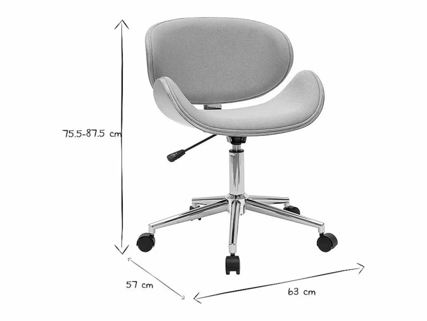 New Miliboo Silla de oficina con ruedas diseño en tela claro, madera clara y acero cromado WALNUT Gris