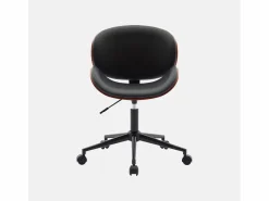 Discount Sweeek Silla de oficina con ruedas, madera curvada y acabado en polipiel Negro