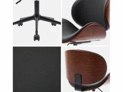 Discount Sweeek Silla de oficina con ruedas, madera curvada y acabado en polipiel Negro