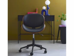 Discount Sweeek Silla de oficina con ruedas, madera curvada y acabado en polipiel Negro
