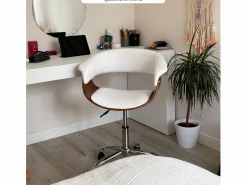 Rendez-Vous Déco Silla de oficina con ruedas en madera y PU - Basile