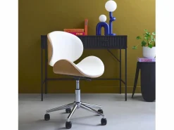 Outlet Sweeek Silla de oficina con ruedas, madera curvada y acabado en polipiel Blanco