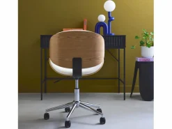 Outlet Sweeek Silla de oficina con ruedas, madera curvada y acabado en polipiel Blanco