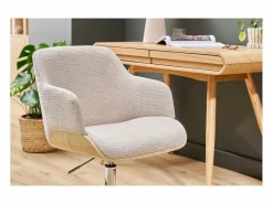 Hot Silla de oficina con ruedas de tela chenilla , madera clara y metal cromado EARL Silla De Escritorio