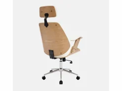 New Sweeek Silla de oficina con ruedas, madera curvada y acabado en polipiel Blanco
