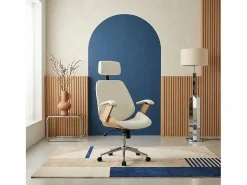New Sweeek Silla de oficina con ruedas, madera curvada y acabado en polipiel Blanco