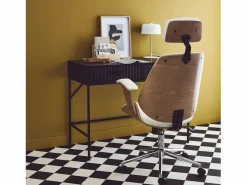 New Sweeek Silla de oficina con ruedas, madera curvada y acabado en polipiel Blanco