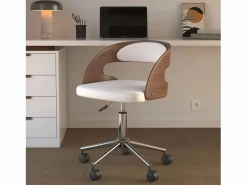Sale Rendez-Vous Déco Silla de oficina con ruedas en madera y PU - Louis Blanco