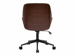 Miliboo Silla de oficina de diseño negra con ruedas, madera oscura y metal MARLOW