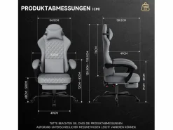 Hauss Spole Silla de oficina de masaje con reposapiés - Silla gaming de piel sintética - Color negro Gris