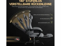 Hauss Spole Silla de oficina de masaje con reposapiés - Silla gaming de piel sintética - Color negro Gris