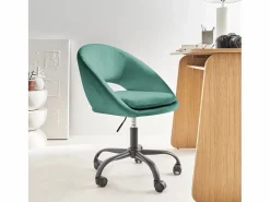Sweeek Silla de oficina de terciopelo con ruedas celeste
