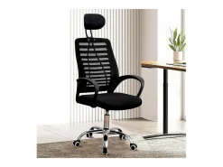 Outlet Silla de oficina ergonómica "Sébastien" de altura regulable con reposacabezas - Negra Silla De Escritorio