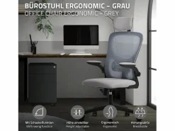 ML-DESIGN Silla de oficina ergonomica, asiento ordenador regulable con reposacabezas