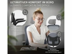 ML-DESIGN Silla de oficina ergonomica, asiento ordenador regulable con reposacabezas