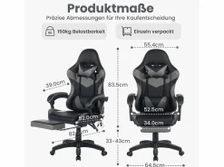 Hauss Spole Silla de oficina giratoria con función de masaje en piel sintética - Altura regulable - Negro y