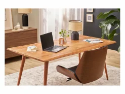 Hot Silla de oficina giratoria de diseño 360° negra, madera oscura nogal y metal CURVED Silla De Escritorio