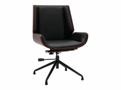 Hot Silla de oficina giratoria de diseño 360° negra, madera oscura nogal y metal CURVED Silla De Escritorio