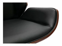 Hot Silla de oficina giratoria de diseño 360° negra, madera oscura nogal y metal CURVED Silla De Escritorio
