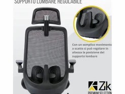 New Silla de Oficina Giratoria Ergonómica con Reposabrazos y Reposacabezas, con Apoyo Lumbar, Altura Ajustable en Tejido, Negra - ZIK Negro