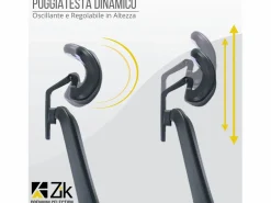 New Silla de Oficina Giratoria Ergonómica con Reposabrazos y Reposacabezas, con Apoyo Lumbar, Altura Ajustable en Tejido, Negra - ZIK Negro