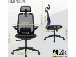 New Silla de Oficina Giratoria Ergonómica con Reposabrazos y Reposacabezas, con Apoyo Lumbar, Altura Ajustable en Tejido, Negra - ZIK Negro
