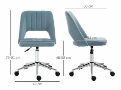 Silla de oficina giratoria, altura regulable, terciopelo , ergonómica (49x60x91 cm)