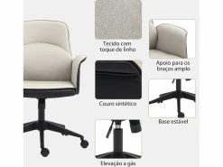 Sale Homcom Silla de oficina Jaca altura ajustable negro/crema 93-103x66x65 cm Beige