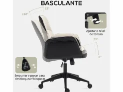 Sale Homcom Silla de oficina Jaca altura ajustable negro/crema 93-103x66x65 cm Beige
