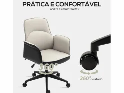 Sale Homcom Silla de oficina Jaca altura ajustable negro/crema 93-103x66x65 cm Beige