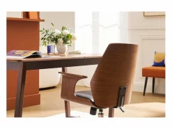 Miliboo Silla de oficina moderna negra con madera oscura RUFIN