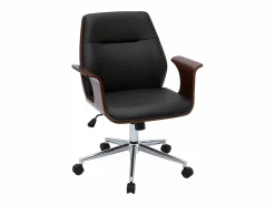 Miliboo Silla de oficina moderna negra con madera oscura RUFIN