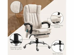 Vinsetto Silla de oficina Orquídea Homcom 6 puntos de masaje + calefacción + reposapiés crema 113-120x70x62 cm Beige