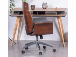 Nest Dream Silla de oficina para ejecutivos en madera oscura de nogal y tapizada en polipiel - Nordic S -