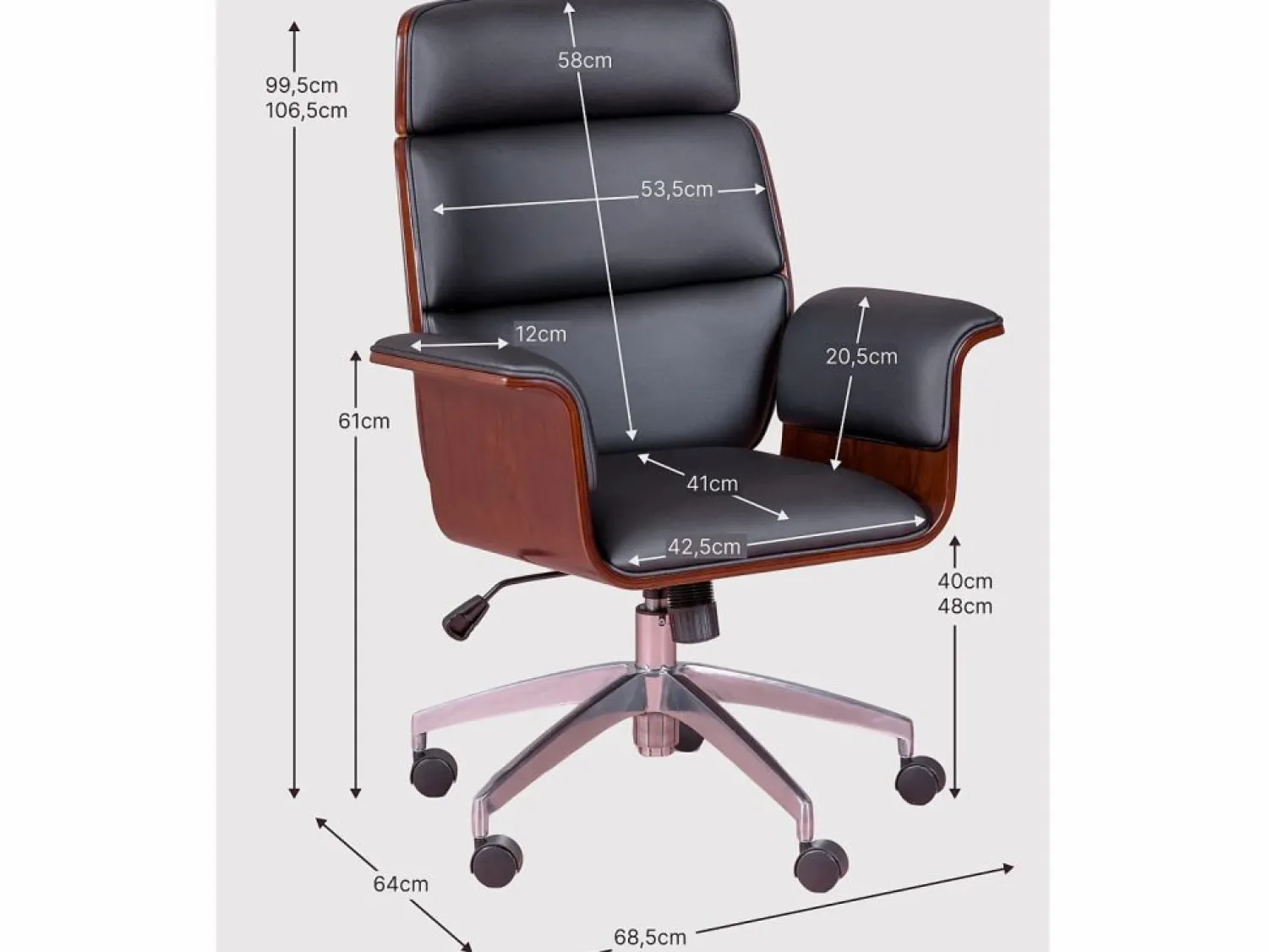 Nest Dream Silla de oficina para ejecutivos en madera oscura de nogal y tapizada en polipiel - Nordic S -