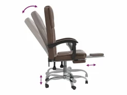 Clearance Clicnbuy Silla de oficina reclinable cuero sintético marrón Marru00f3n