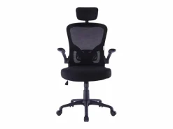 Online Silla de oficina Silla ergonómica Soporte lumbar con reposabrazos y reposacabezas oscilante Negro