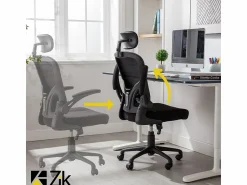 Online Silla de oficina Silla ergonómica Soporte lumbar con reposabrazos y reposacabezas oscilante Negro