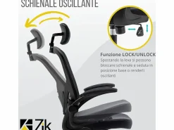 Online Silla de oficina Silla ergonómica Soporte lumbar con reposabrazos y reposacabezas oscilante Negro