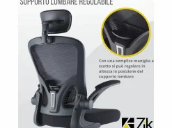 Online Silla de oficina Silla ergonómica Soporte lumbar con reposabrazos y reposacabezas oscilante Negro