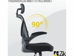 Online Silla de oficina Silla ergonómica Soporte lumbar con reposabrazos y reposacabezas oscilante Negro