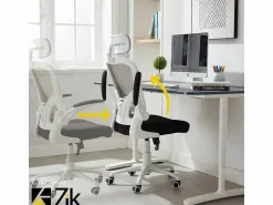 Best Silla de oficina Silla ergonómica Soporte lumbar con reposabrazos y reposacabezas oscilante, y gris - ZIK Silla De Oficina