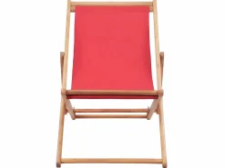 Silla de playa plegable de tela y estructura de madera roja ES78892